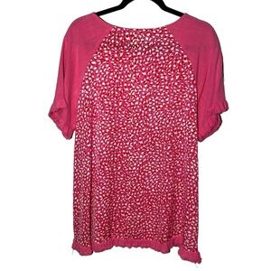 JODIFL Women's Medium Hot Pink‎ Leopard Cheetah Short Sleeve Frayed Blouse Top